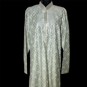 Kora by NILESH MITESH - Mens Embroidered & Sequins Kurta Mint Green